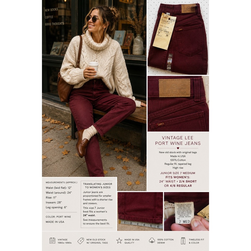 Vintage Lee USA Jeans Womens 2 24 Waist Port Wine Burgundy High Rise Tapered NWT